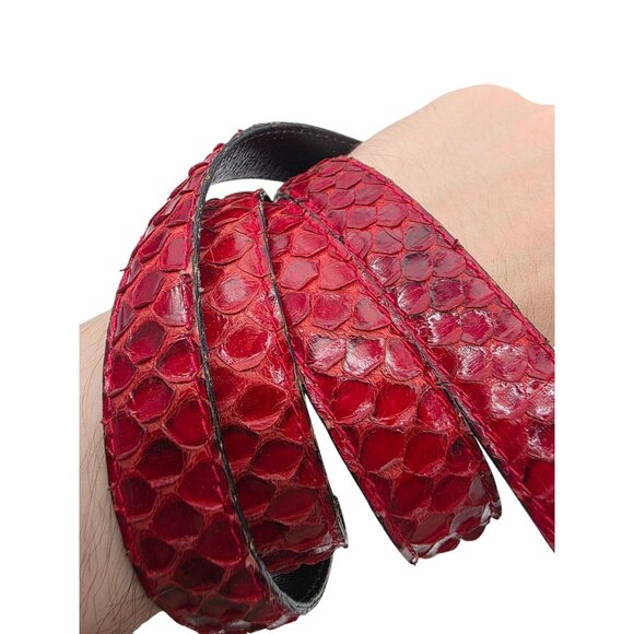 Vero Pitone Red Snakeskin Leather Belt With Gold Buckle - Picture 1 of 6